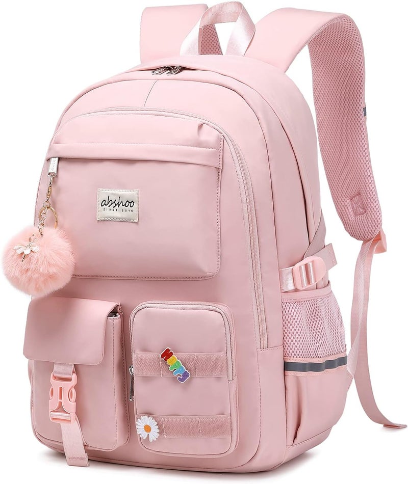 abshoo Store Big Student Laptop Backpack For College Women Middle High School Teen Girls Bookbag Travel Daypack (Pink) - Image 2